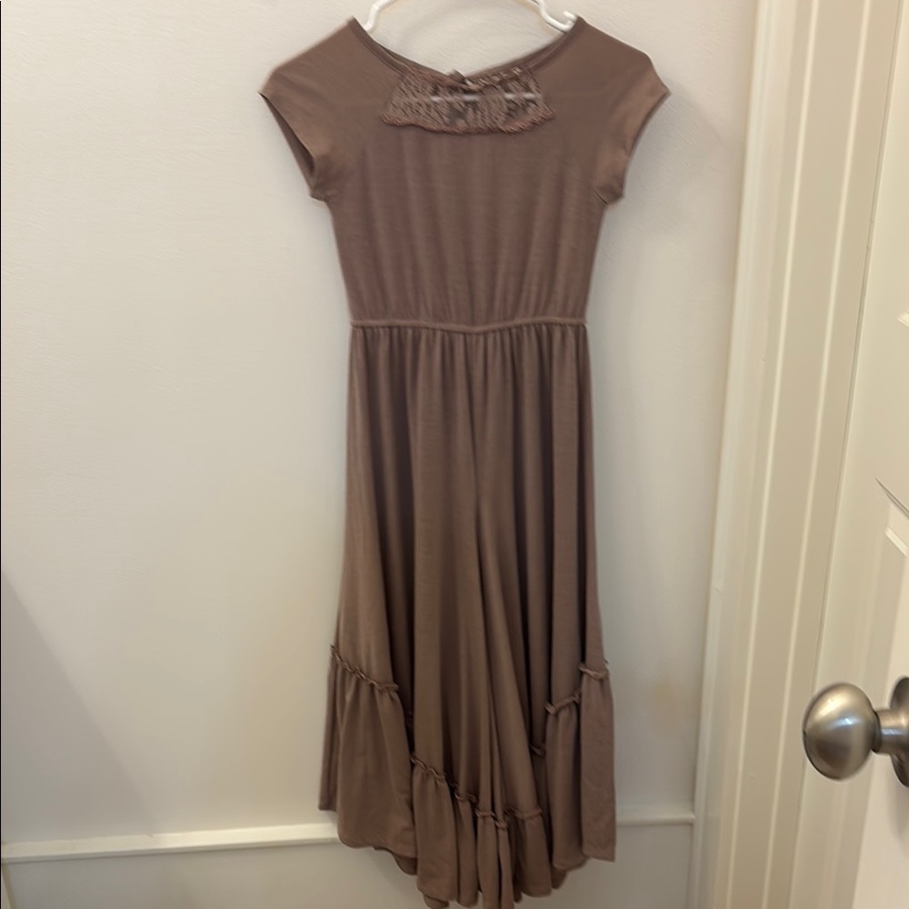 Brown Cap Sleeve Romper with Lace Detail